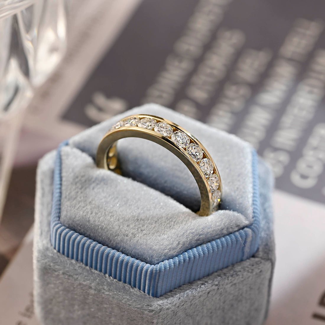 Solid Gold Full Eternity Round Moissanite Men's Wedding Band