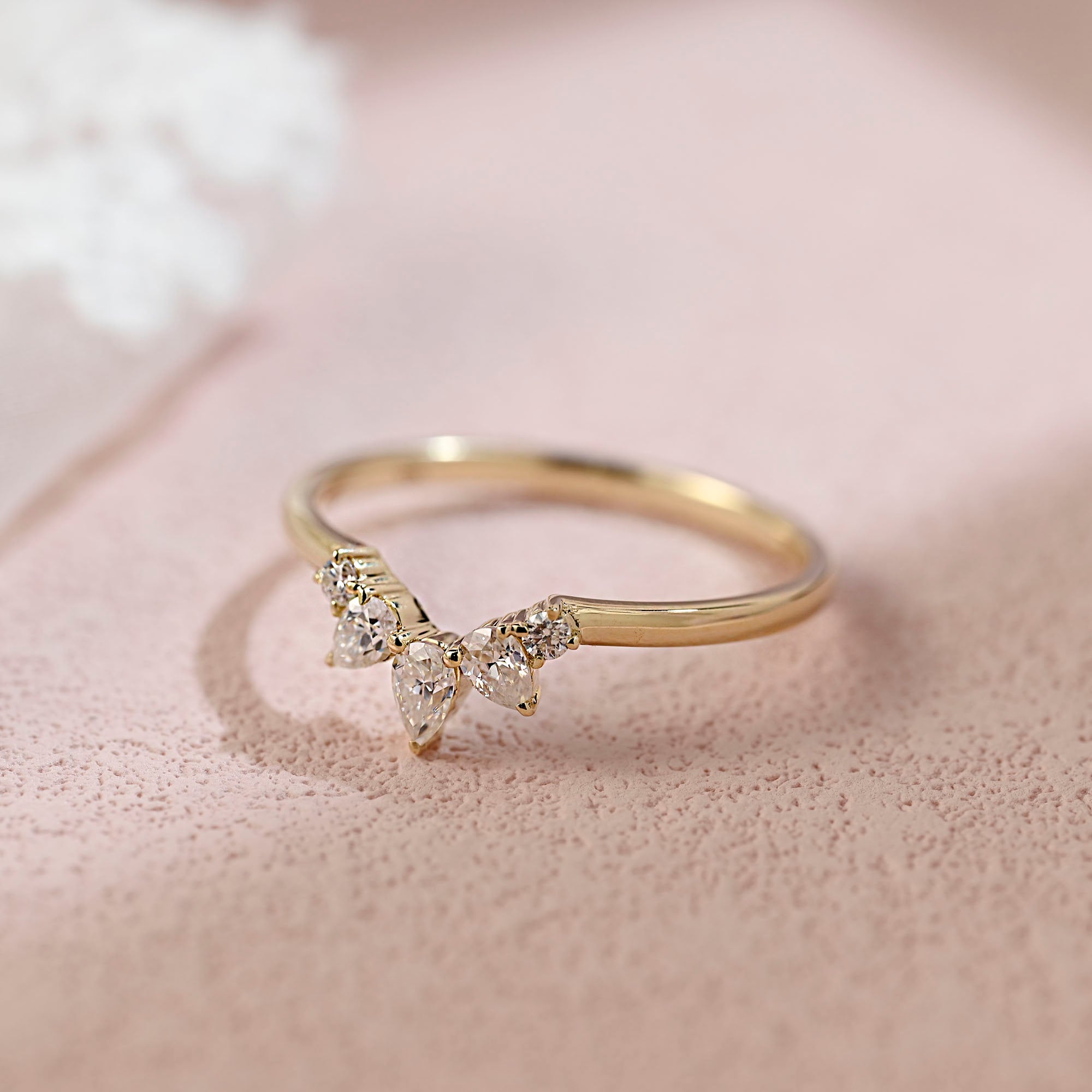 Pear cut Moissanite Curved Vintage Pear cut Pear Shaped Bridal Ring
