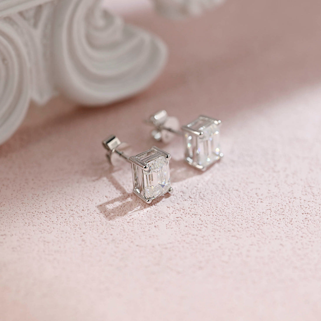 Emerald Cut Moissanite Earring Studs/Colorless Moissanite Wedding Earrings/Push Back Studs/Unique Earring Studs/Anniversary Gift for Woman