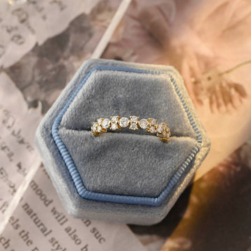 Staggered Round Cut Solid Gold Moissanite Bridal Band