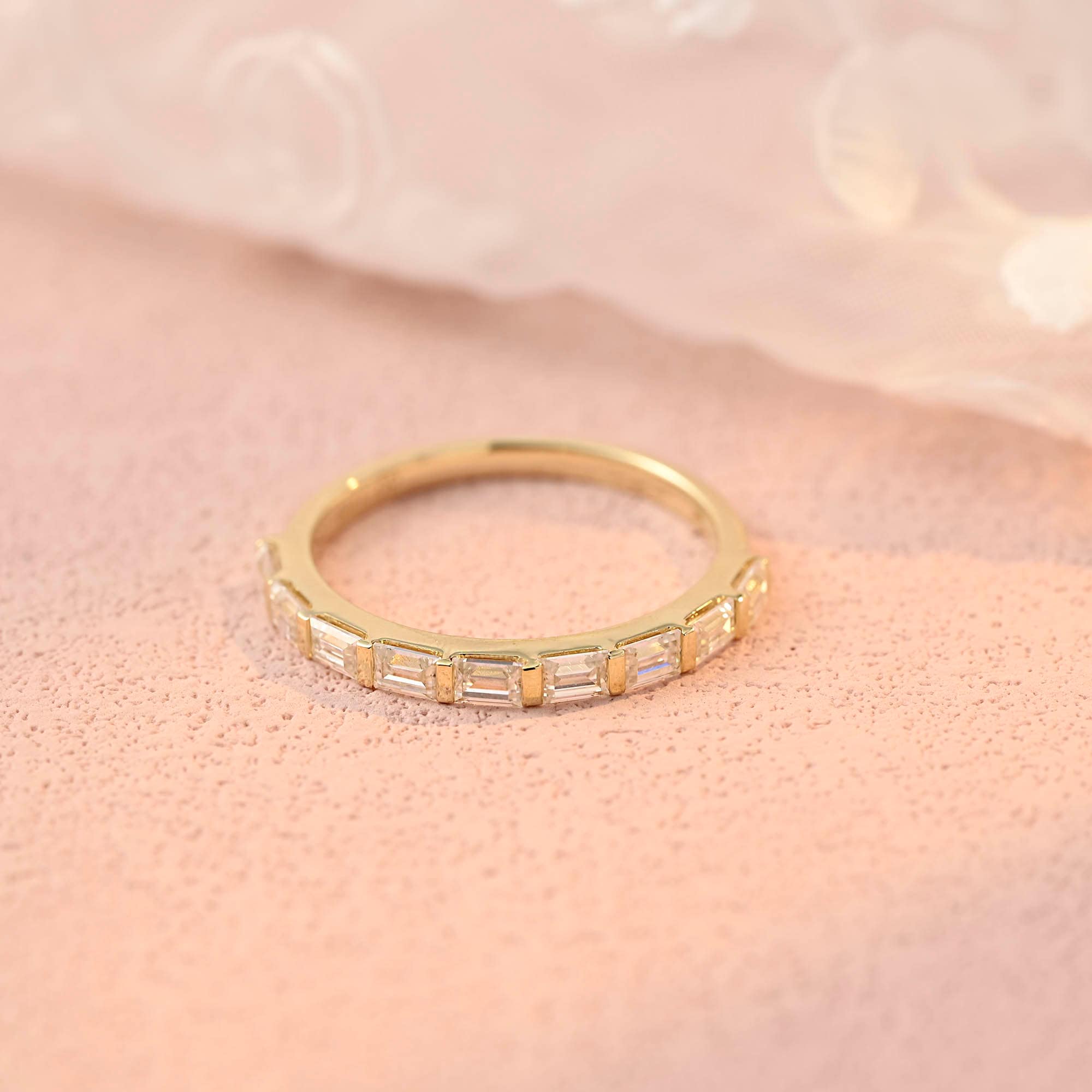 Solid Gold Baguette Moissanite Half Eternity Moissanite Stacking Band