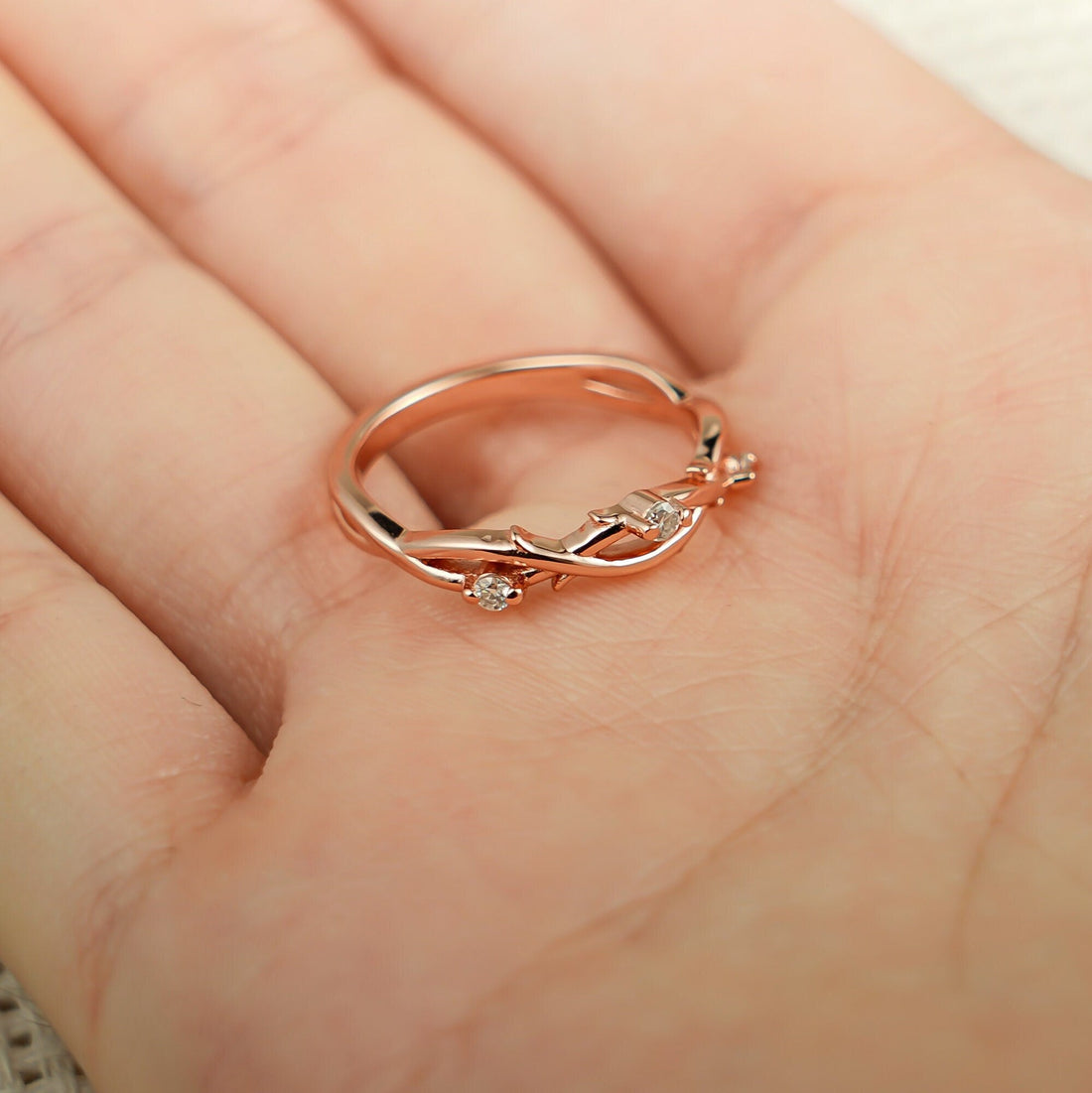 Solid Gold Twig Unique Engagement Band for Women