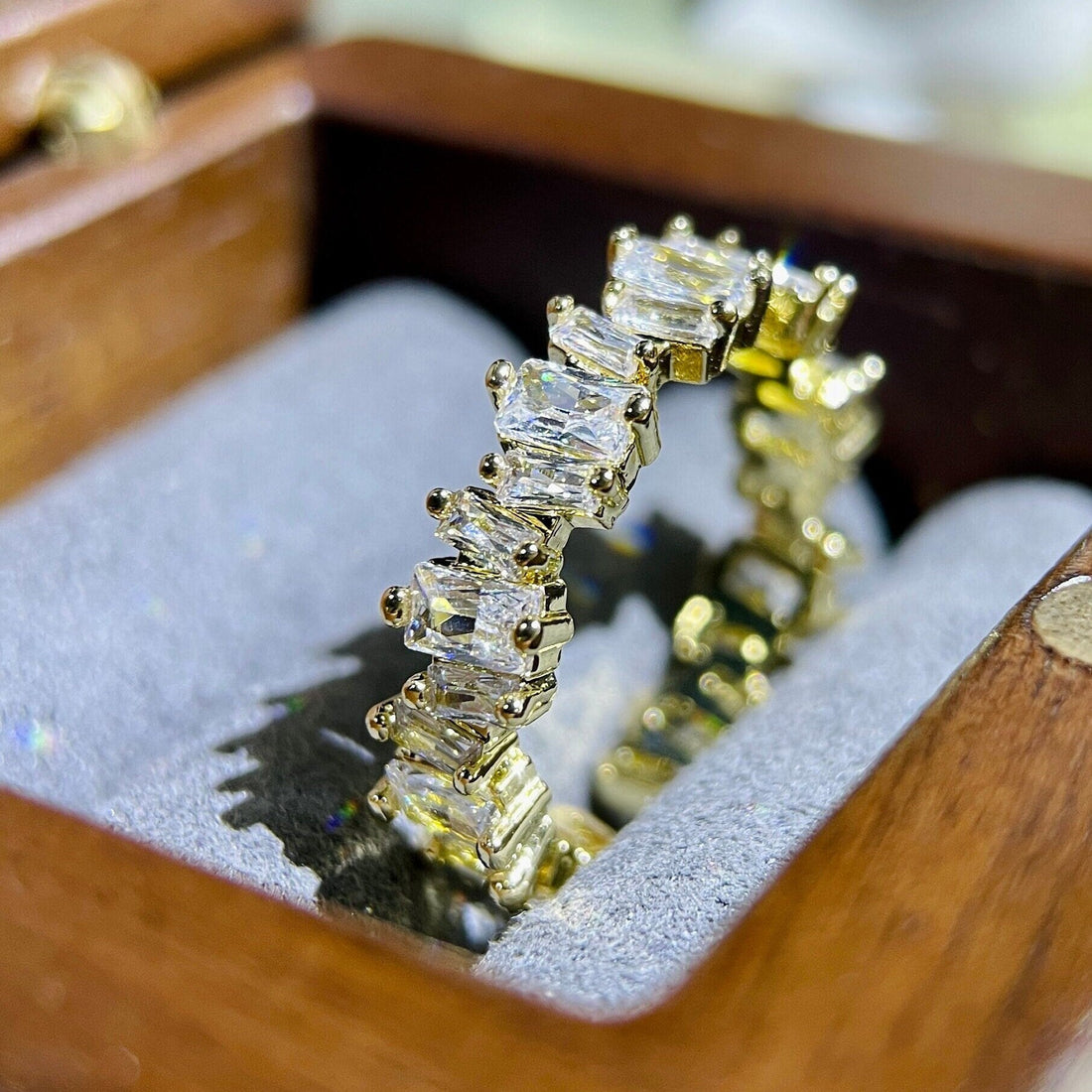 Octagon Princess Cut Moissanite Solid Gold Vintage Staggered Promise Handmade Ring