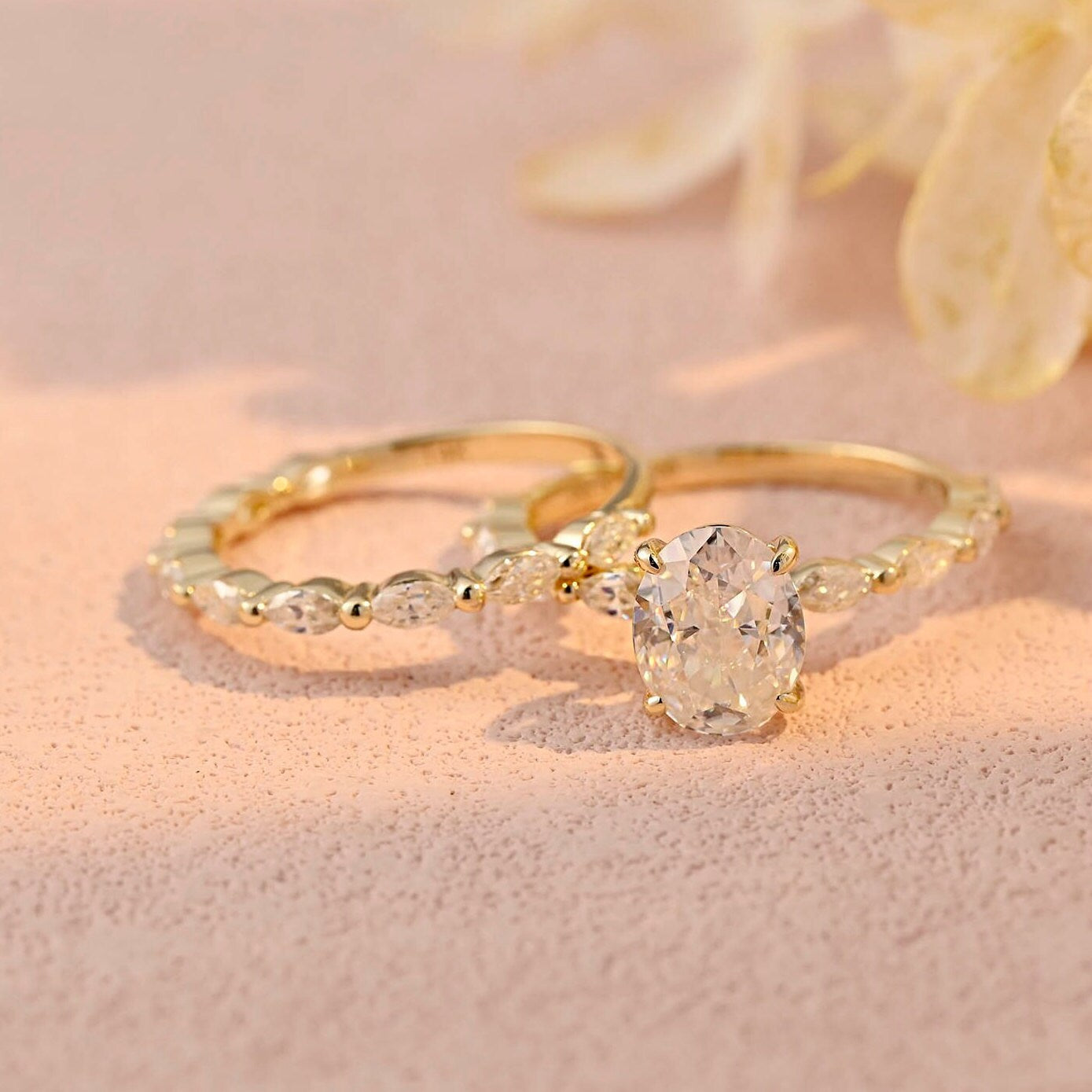 Crushed Ice Oval Cut Marquise Moissanite Paved Ring Set,Moissanite Diamond Engagement Ring Set,Anniversary Gift,Valentine‘s Day Gift for her