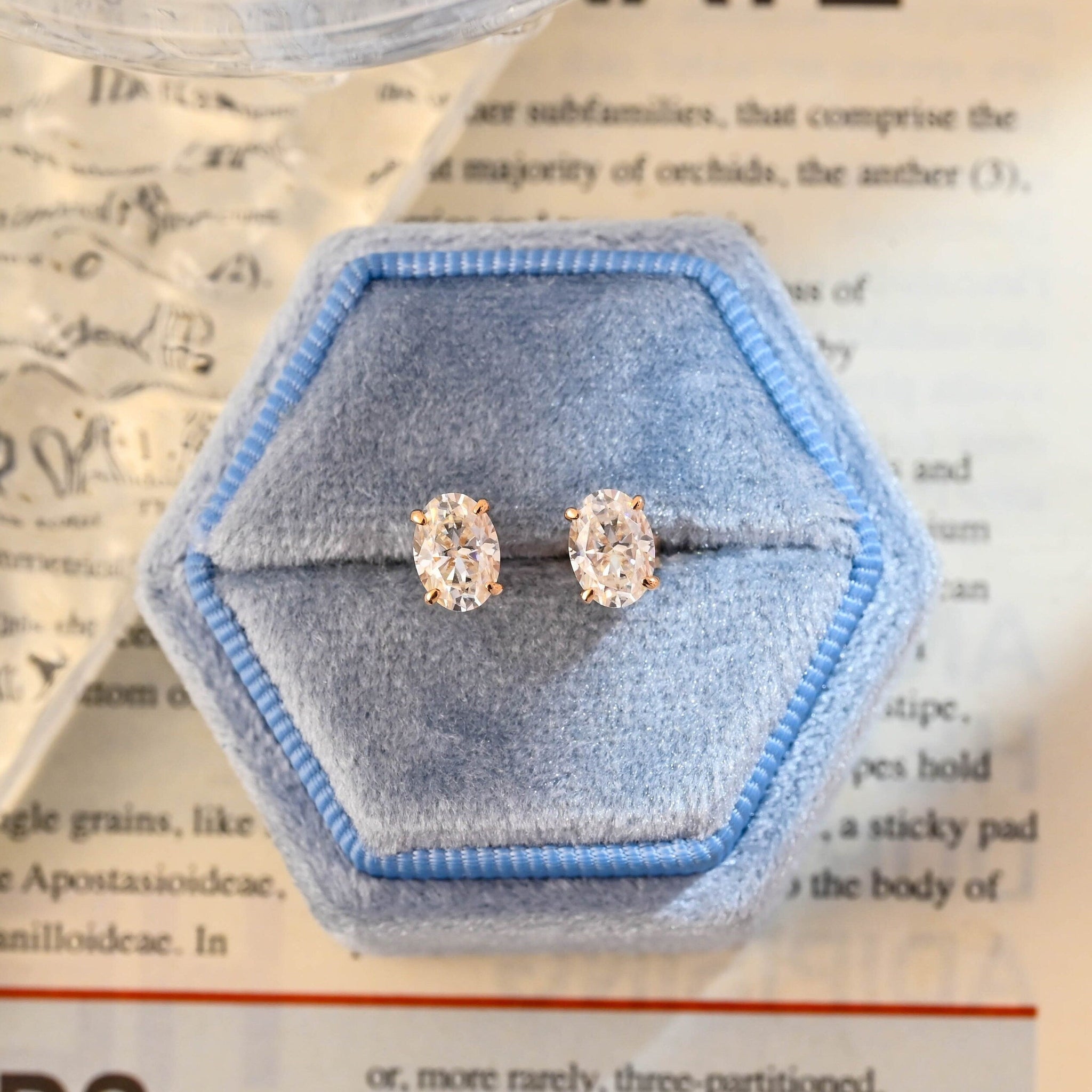 Oval Cut Moissanite Engagement Earrings Studs, Classic 9K/14K/18K Solid Gold Handmade Oval Minimalist Moissanite Vintage Earring