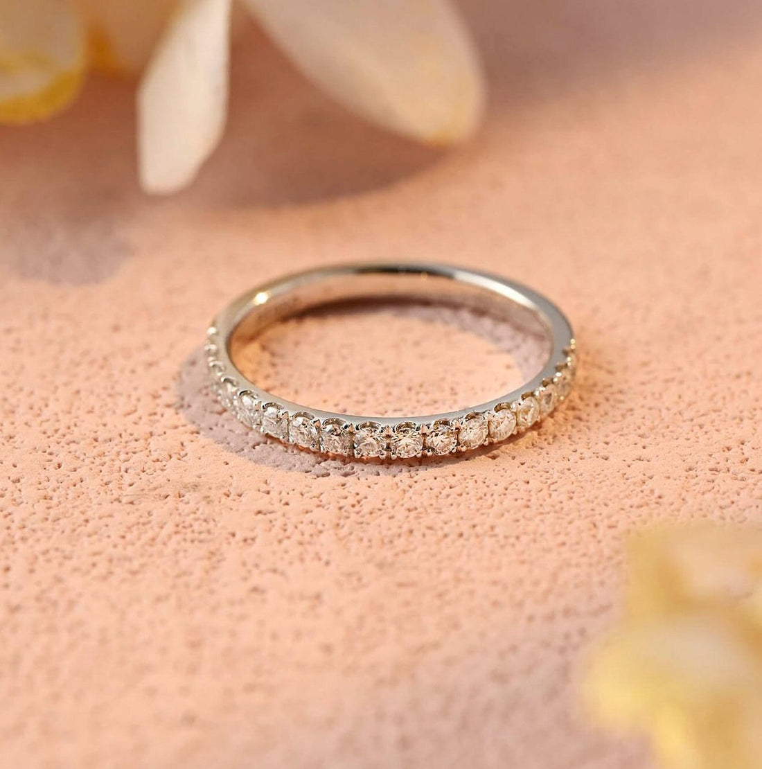 Half Eternity Moissanite Vintage Wedding Band