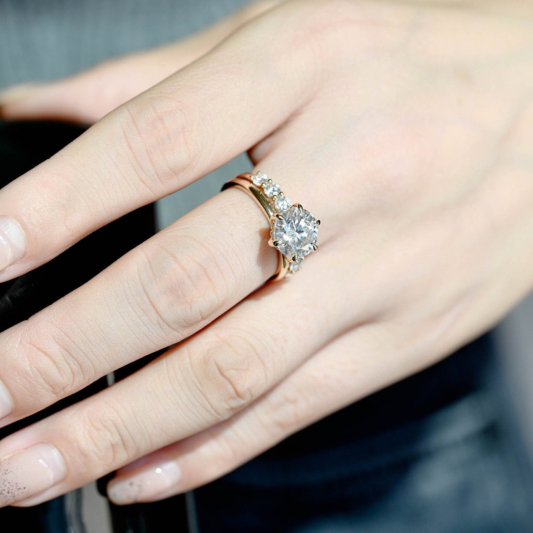 3ct Brilliant Round Cut Moissanite Engagement Ring Set for Women/Yellow Gold Round Bridal Set/Hidden Halo 6 Prongs Classic Wedding Ring Set