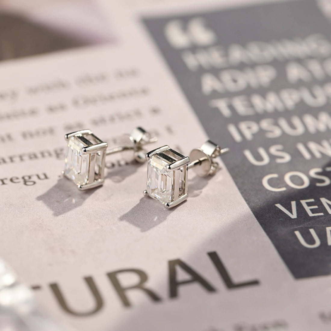 Emerald Cut Moissanite Engagement Earrings Studs, Emerald Solitaire Solid Gold Anniversary/Birthday/Christmas Gift for Woman/Girlfriend/Wife