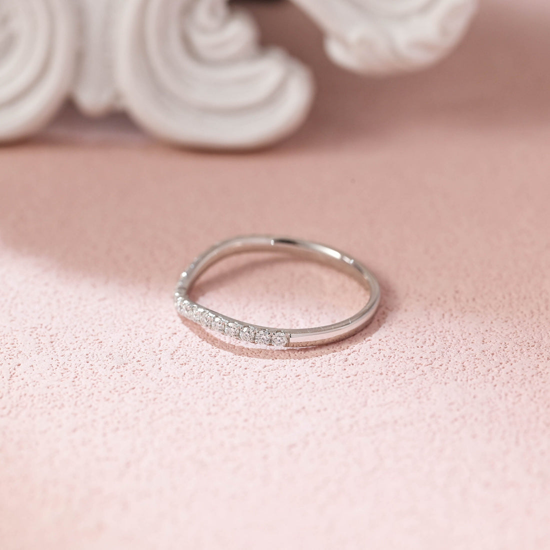 Curved Round Moissanite Half Eternity Matching Bridal Ring