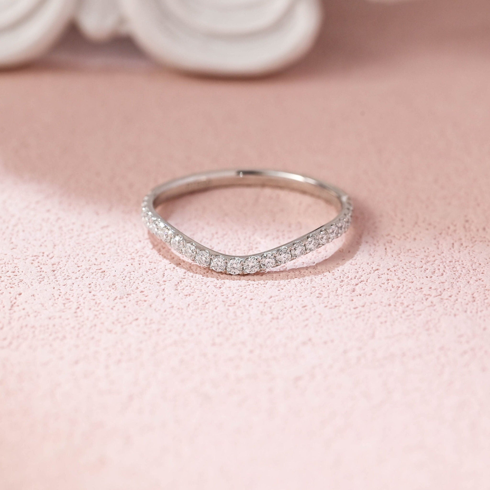 Curved Round Moissanite Half Eternity Matching Bridal Ring