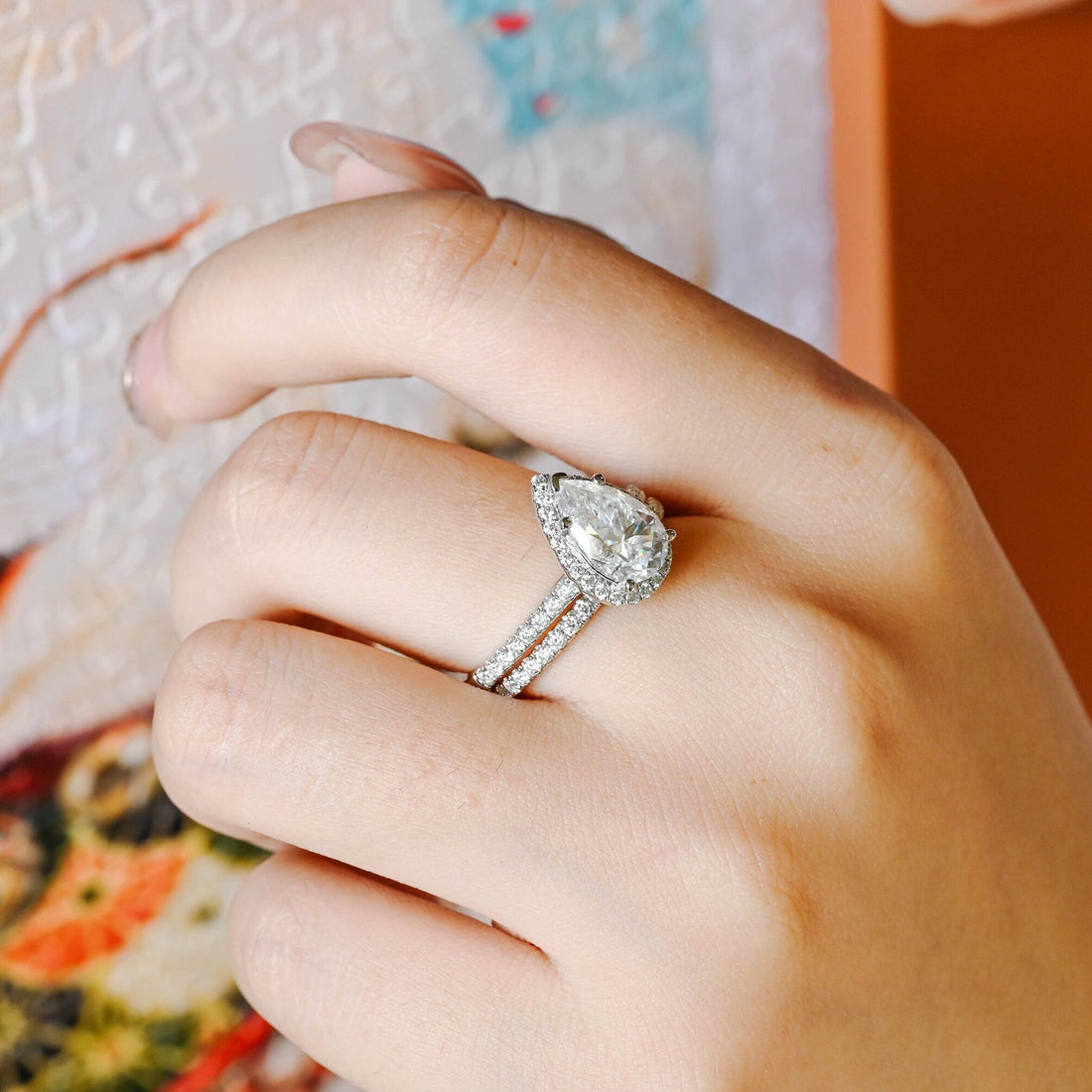 Pear Cut Moissanite Half-Eternity Style Moissanite Matching Band