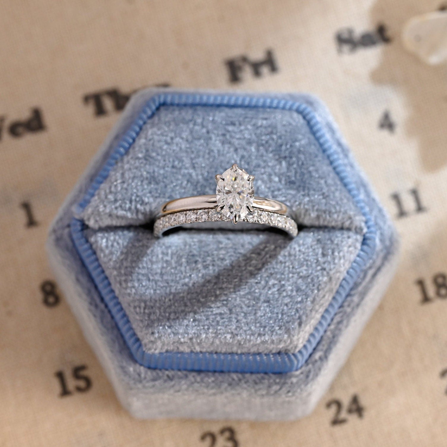 Oval Cut Solitaire Moissanite Engagement Ring Set, Wedding Ring Set Anniversary Gift, 9K/14K/18K Solid Gold Promise Bridal Ring Set for Her