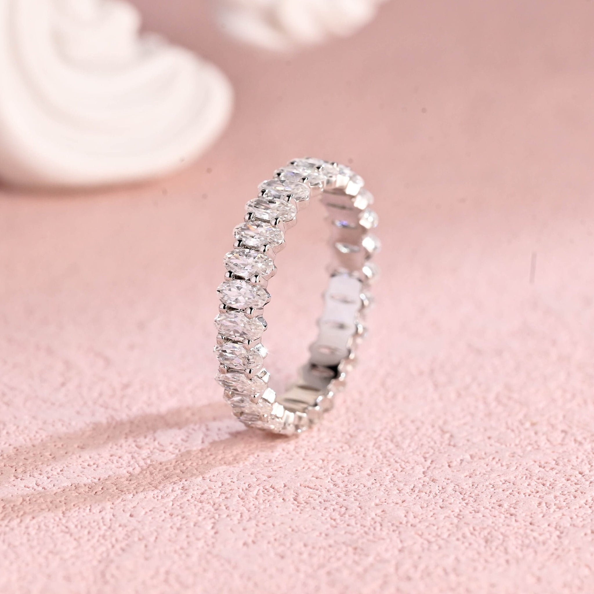 2×4mm Oval Cut Moissanite Solid Gold Stacking Band Matching Bridal Ring