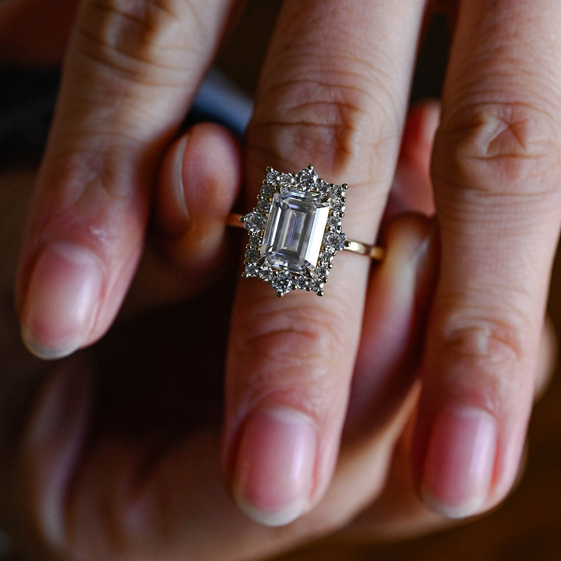 3.5ct Vintage Halo Emerald Cut Diamond Engagement Ring